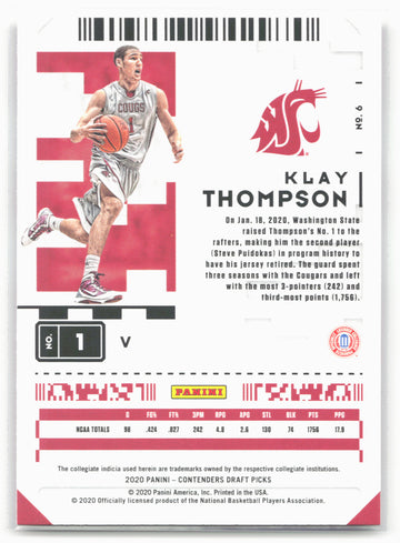 
2020 Panini Contenders Draft Picks #6b Klay Thompson