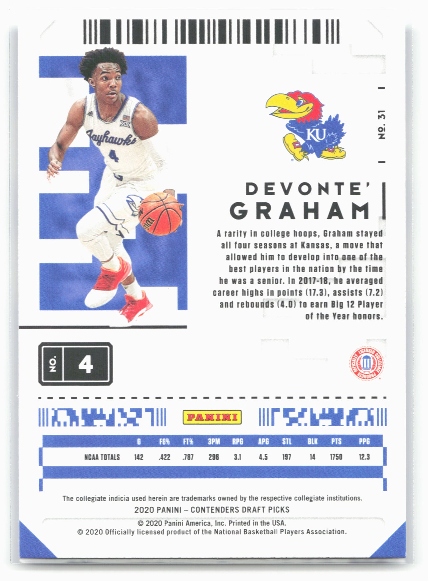 2020 Panini Contenders Draft Picks #31 Devonte' Graham