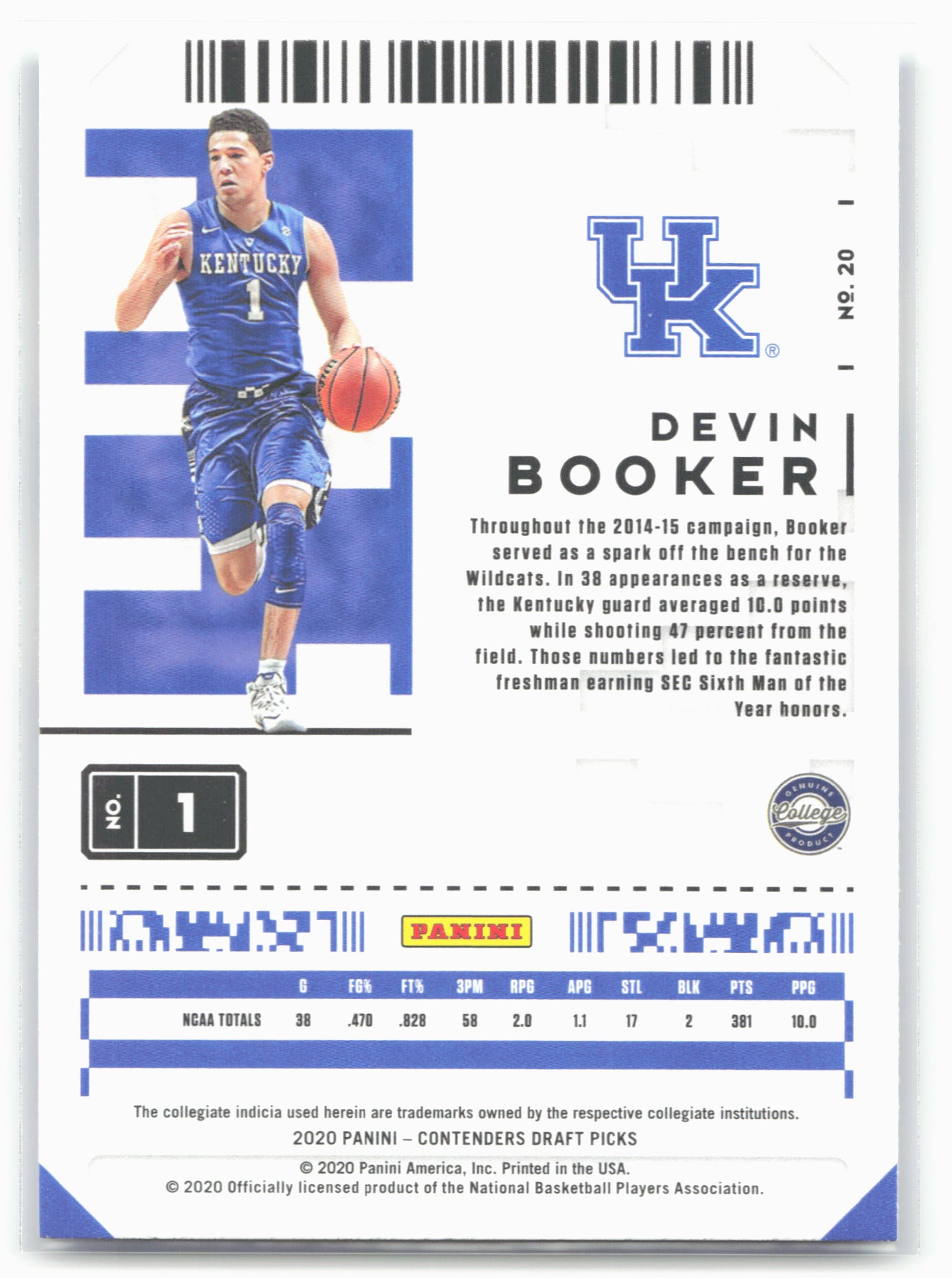 2020 Panini Contenders Draft Picks #20 Devin Booker