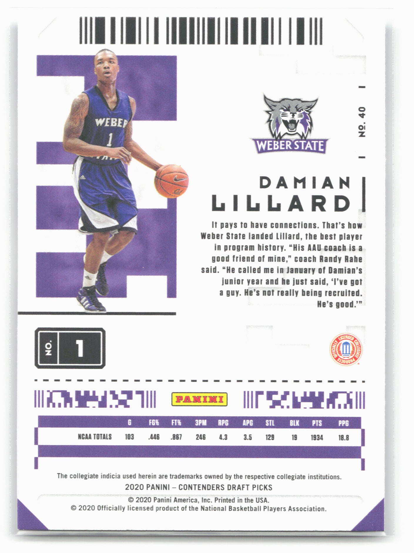 2020 Panini Contenders Draft Picks #40 Damian Lillard