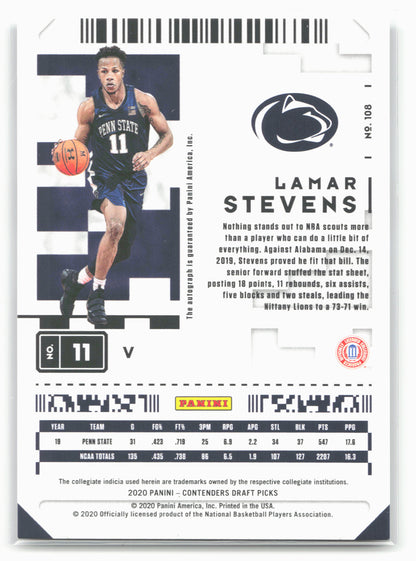 2020 Panini Contenders Draft Picks #108b Lamar Stevens Con Finals Ticket #/75