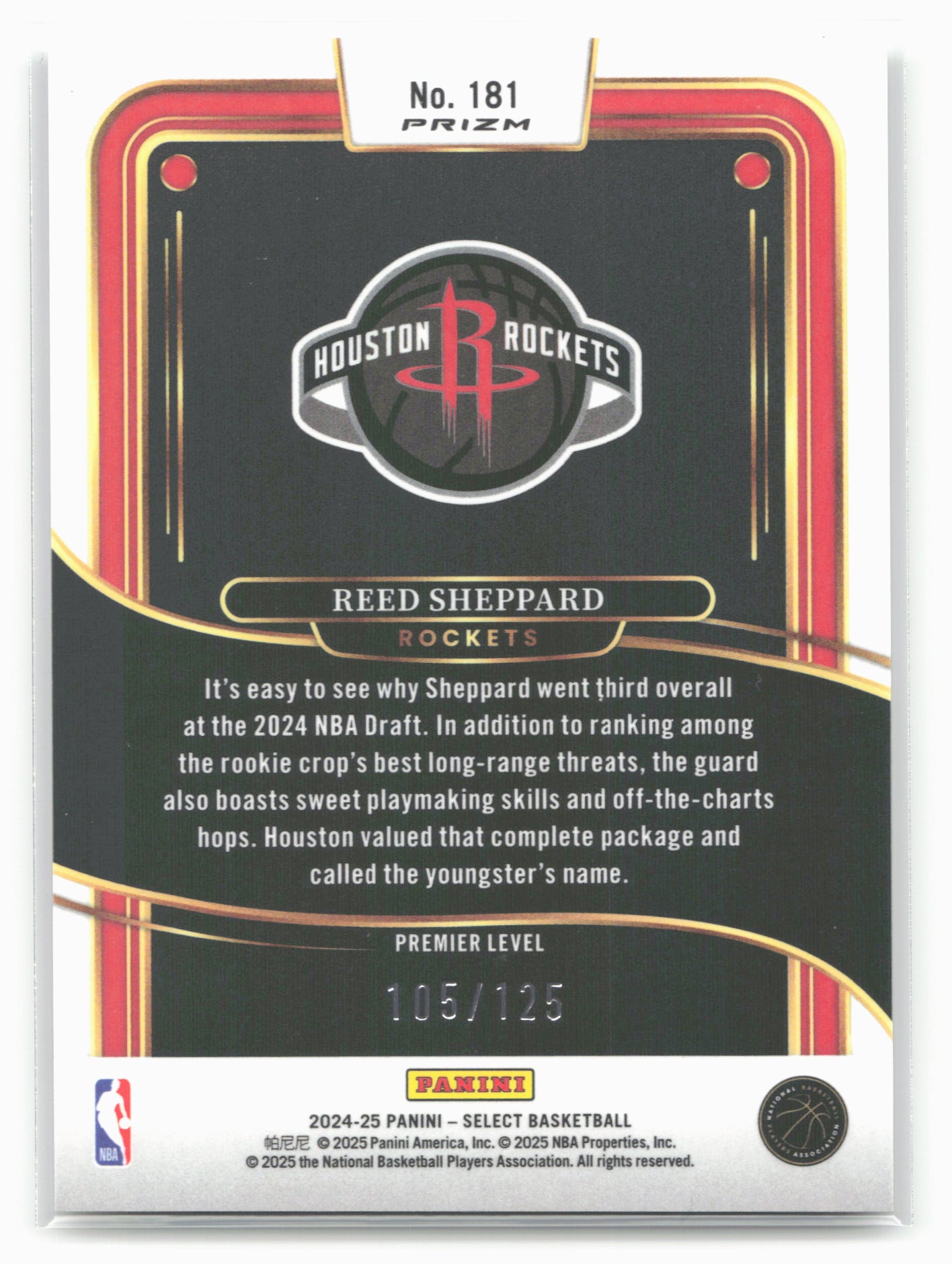 2024-25 Panini Select #181 Reed Sheppard Green Camo Prizm #/125