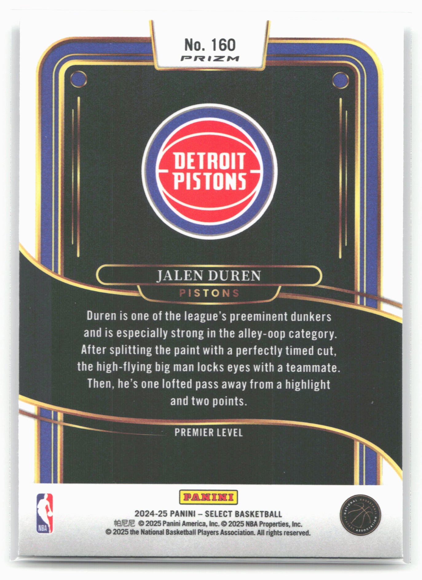 2024-25 Panini Select #160 Jalen Duren Silver Prizm