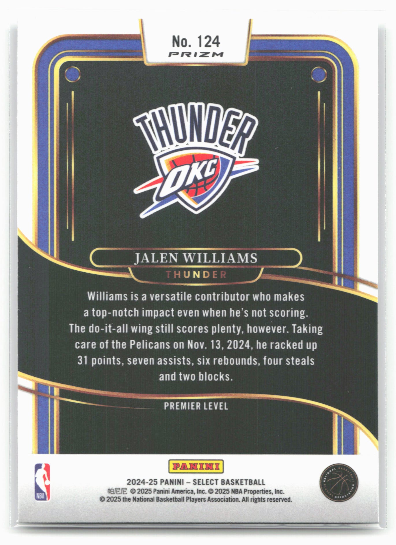 2024-25 Panini Select #124 Jalen Williams Silver Prizm
