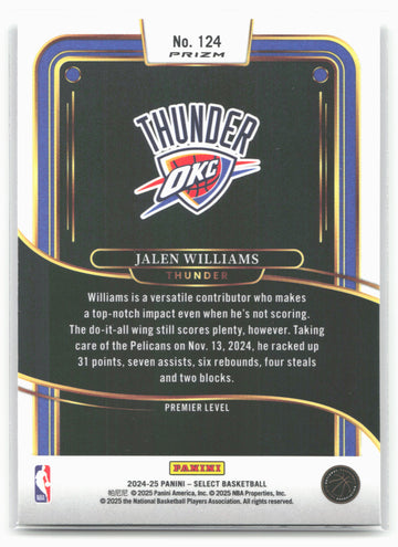 
2024-25 Panini Select #124 Jalen Williams Silver Prizm