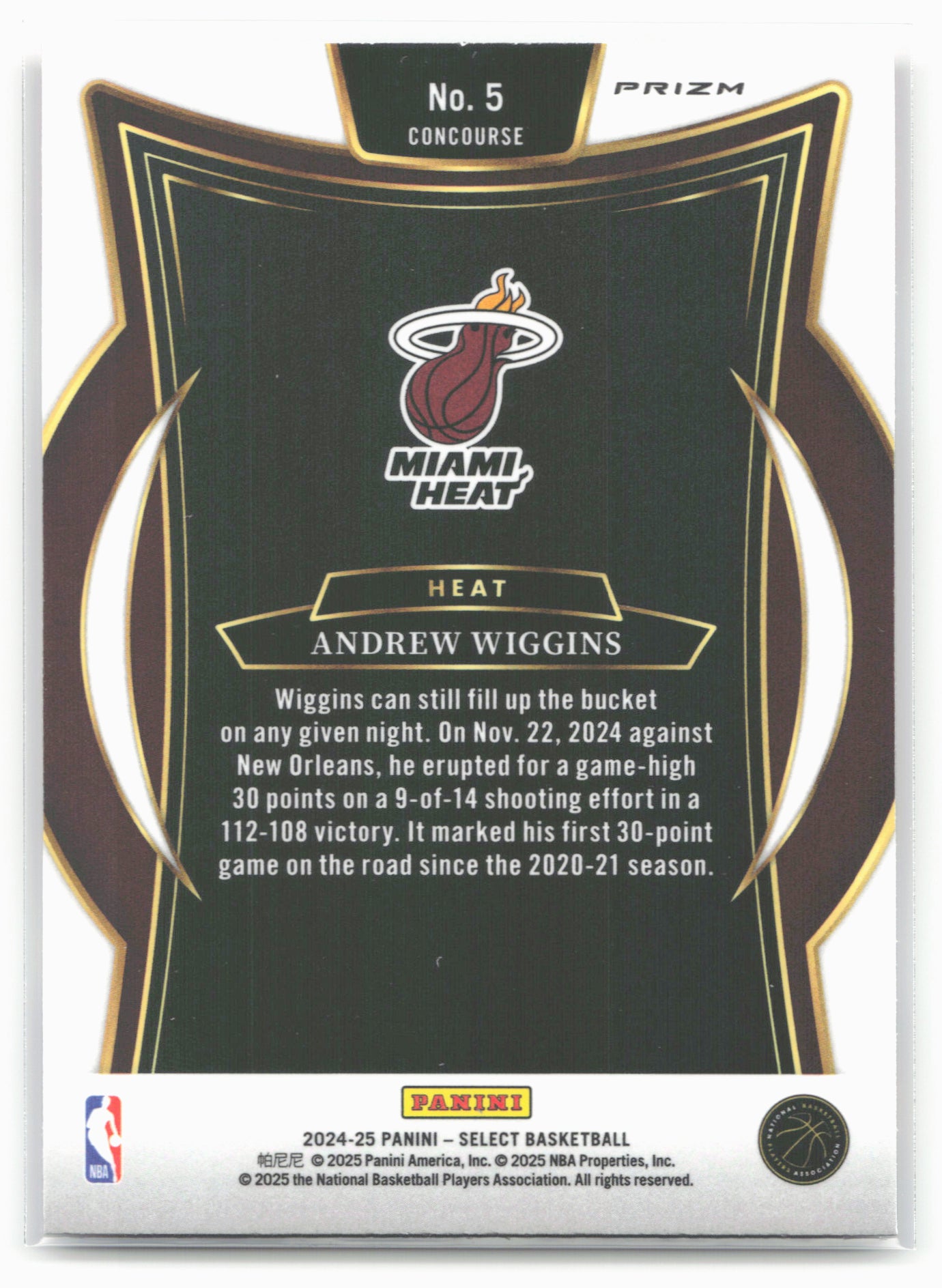 2024-25 Panini Select #5 Andrew Wiggins Tri-Color Prizm