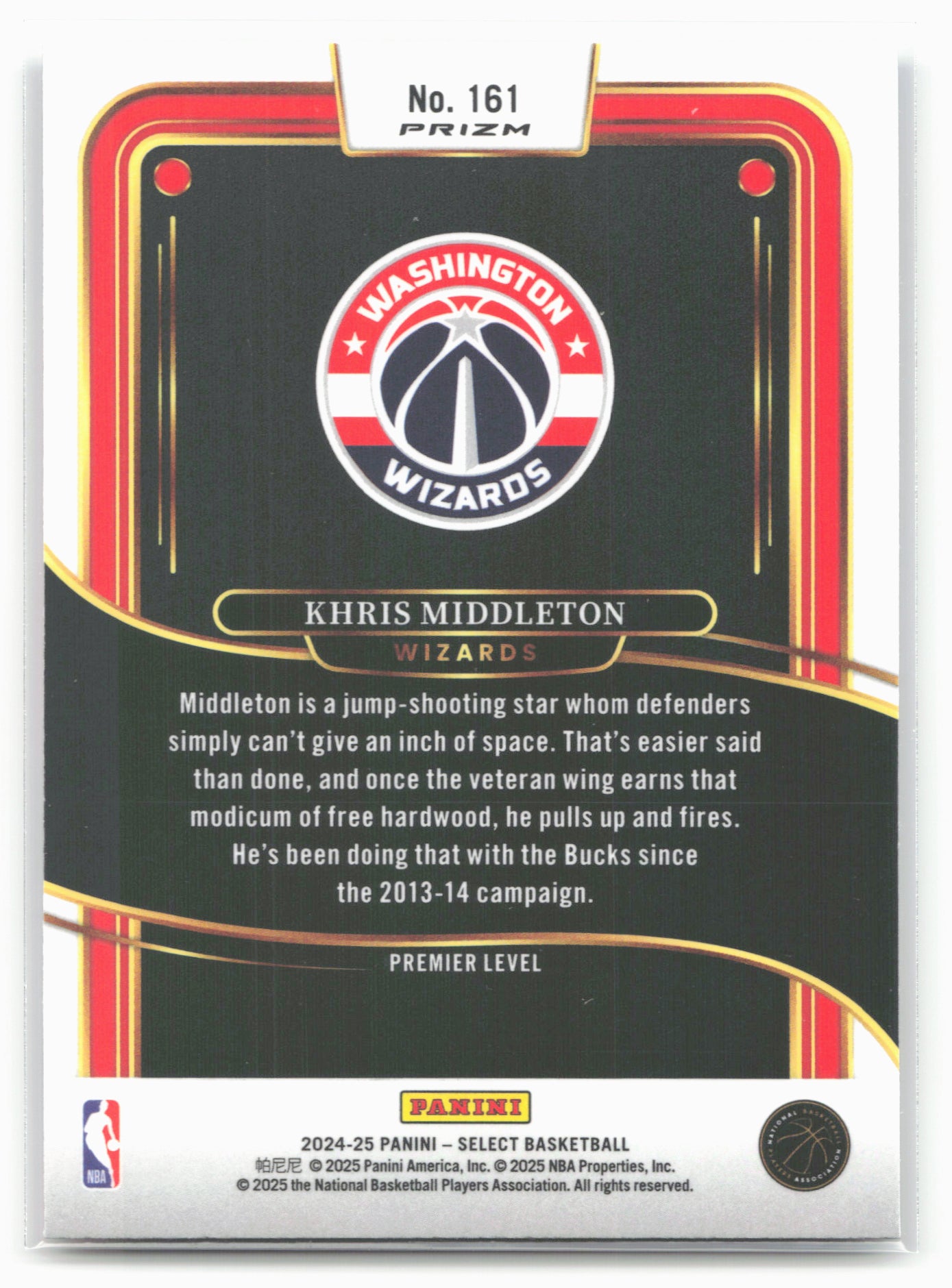2024-25 Panini Select #161 Khris Middleton Tri-Color Prizm