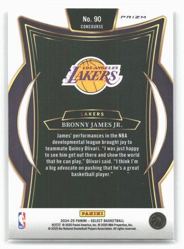 
2024-25 Panini Select #90 Bronny James Jr. Silver Prizm