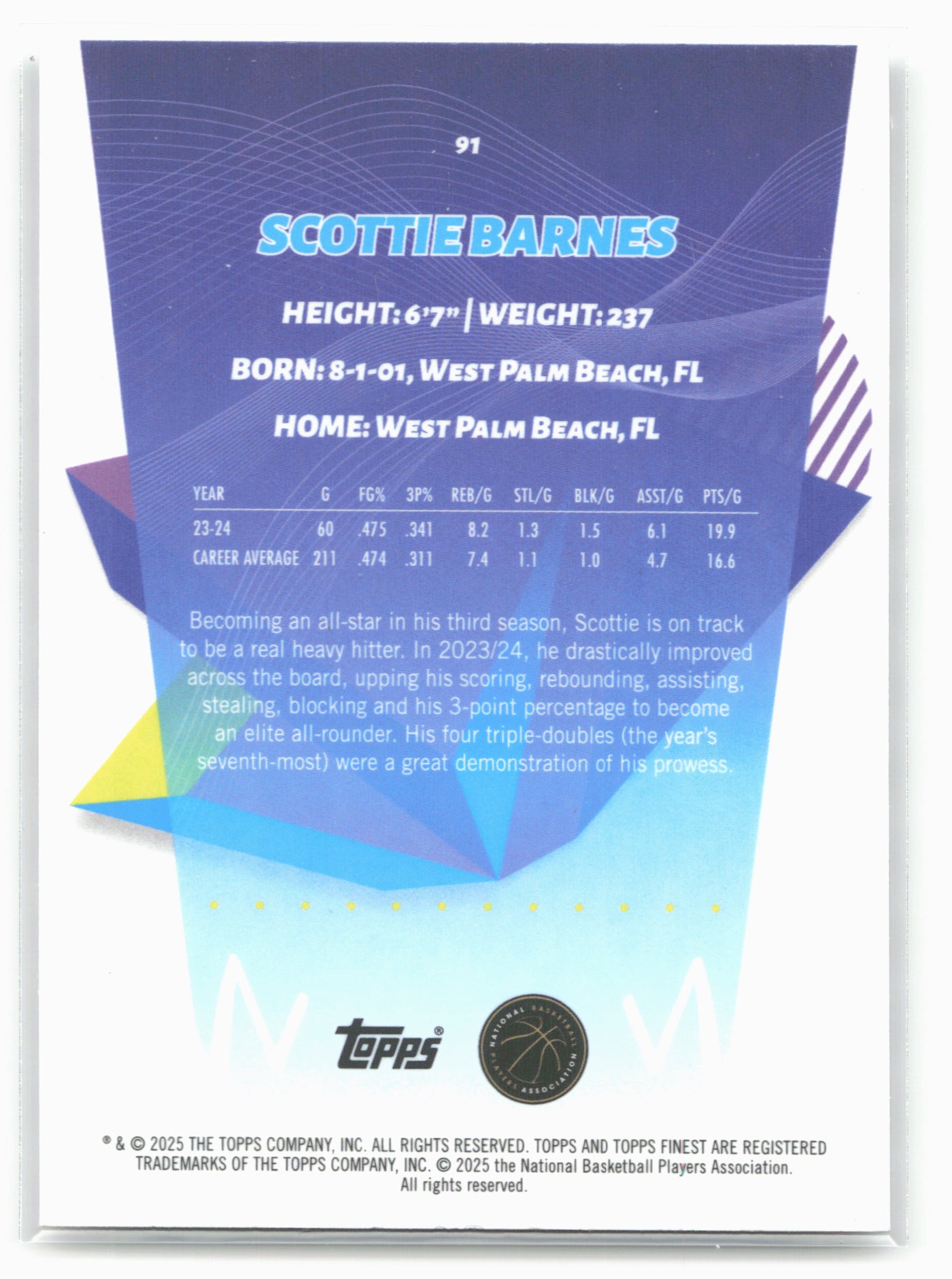 2024-25 Finest #91 Scottie Barnes Geometric