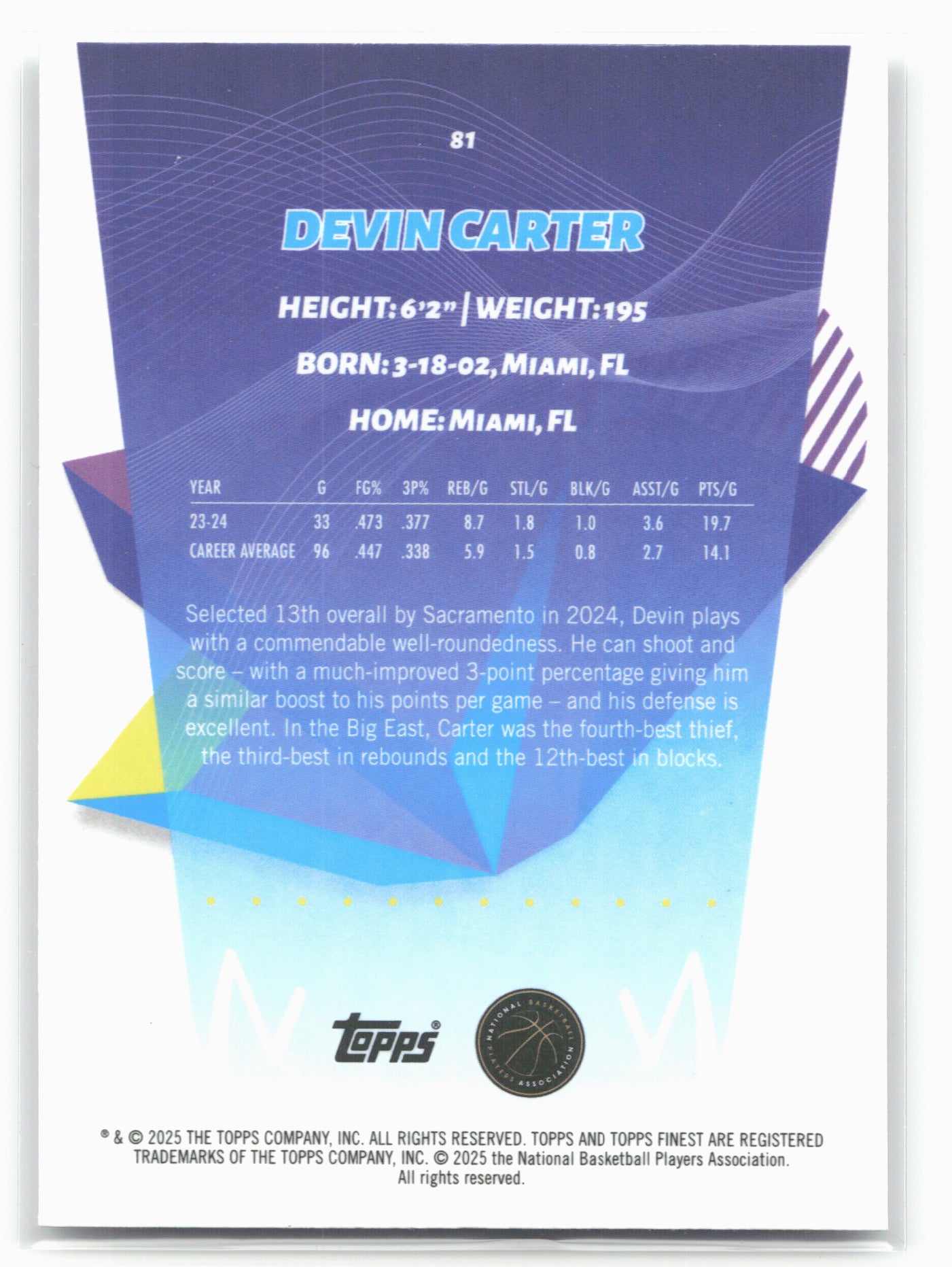 2024-25 Finest #81 Devin Carter Geometric