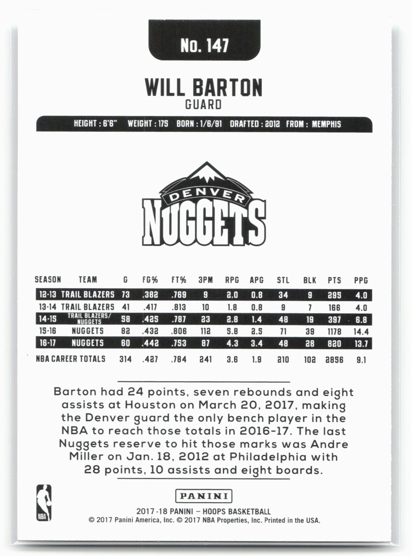 2017-18 Hoops #147 Will Barton