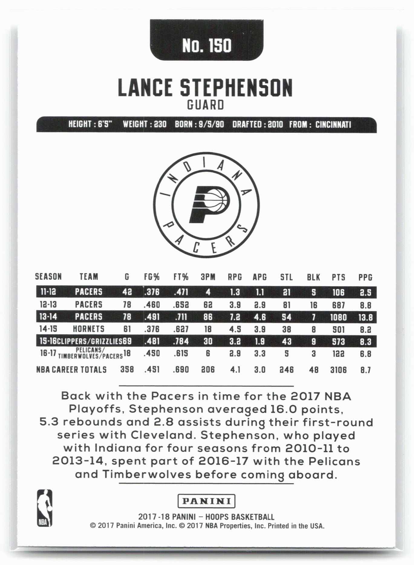 2017-18 Hoops #150 Lance Stephenson