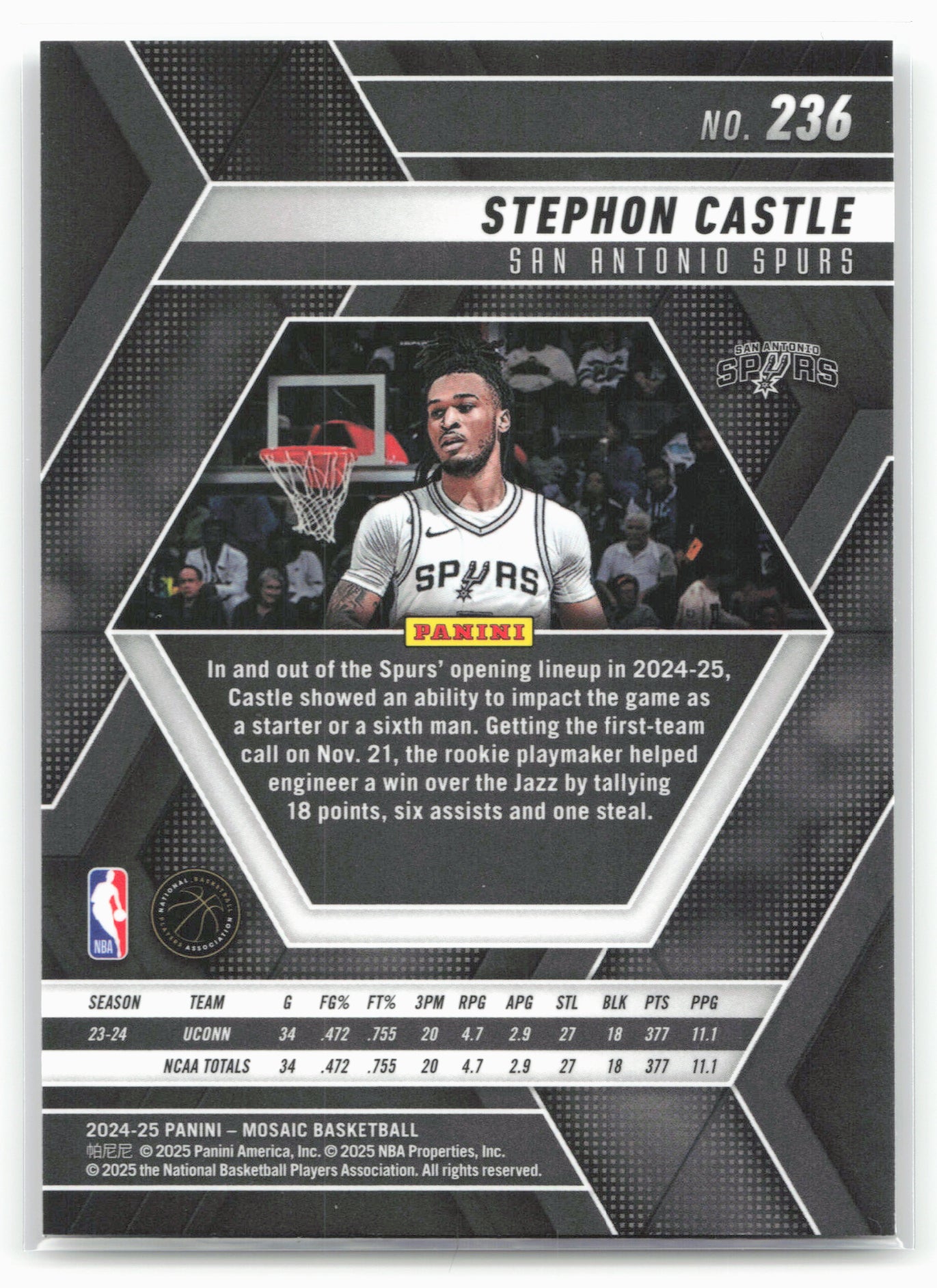 2024-25 Panini Mosaic #236 Stephon Castle