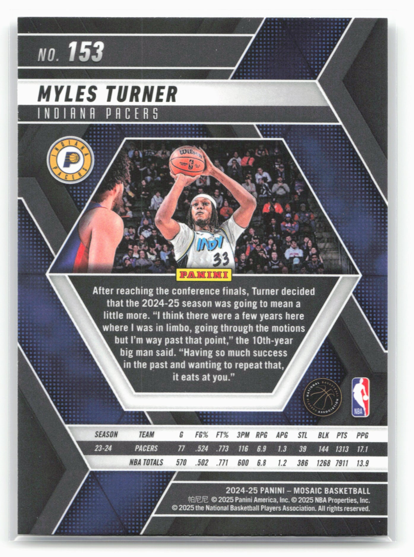 2024-25 Panini Mosaic #153 Myles Turner