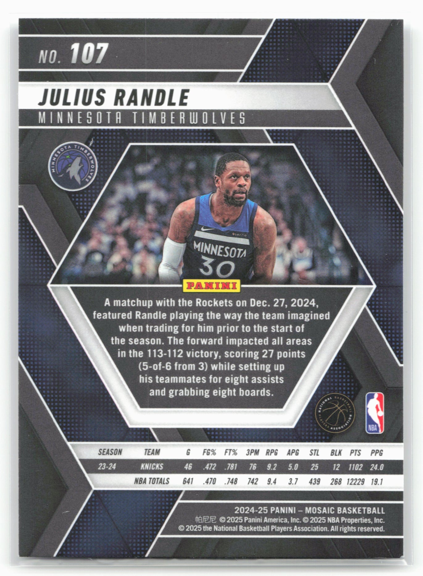 2024-25 Panini Mosaic #107 Julius Randle