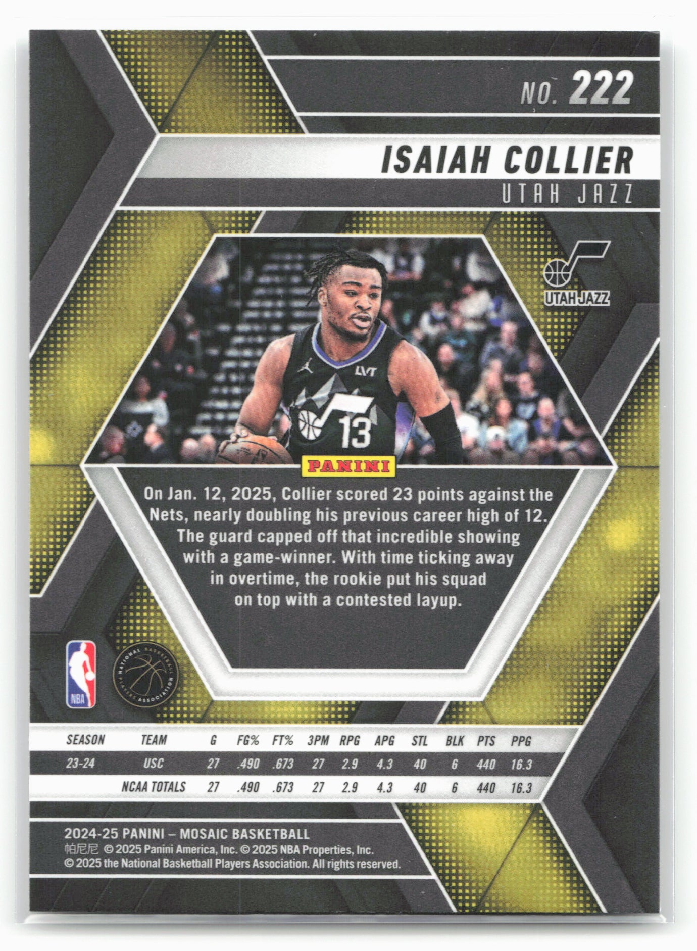 2024-25 Panini Mosaic #222 Isaiah Collier