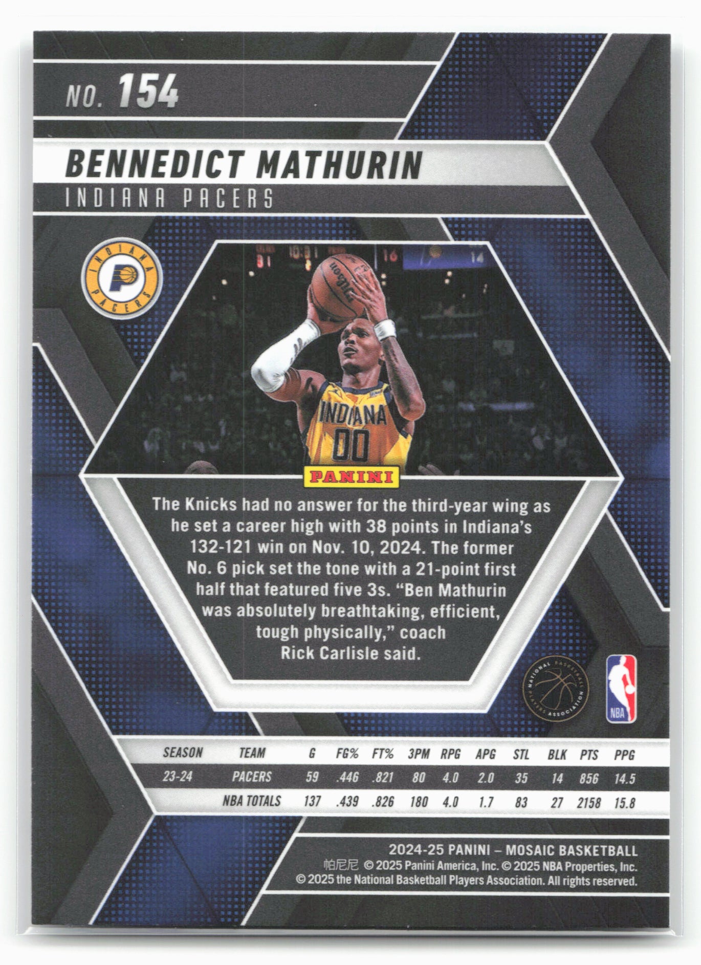 2024-25 Panini Mosaic #154 Bennedict Mathurin