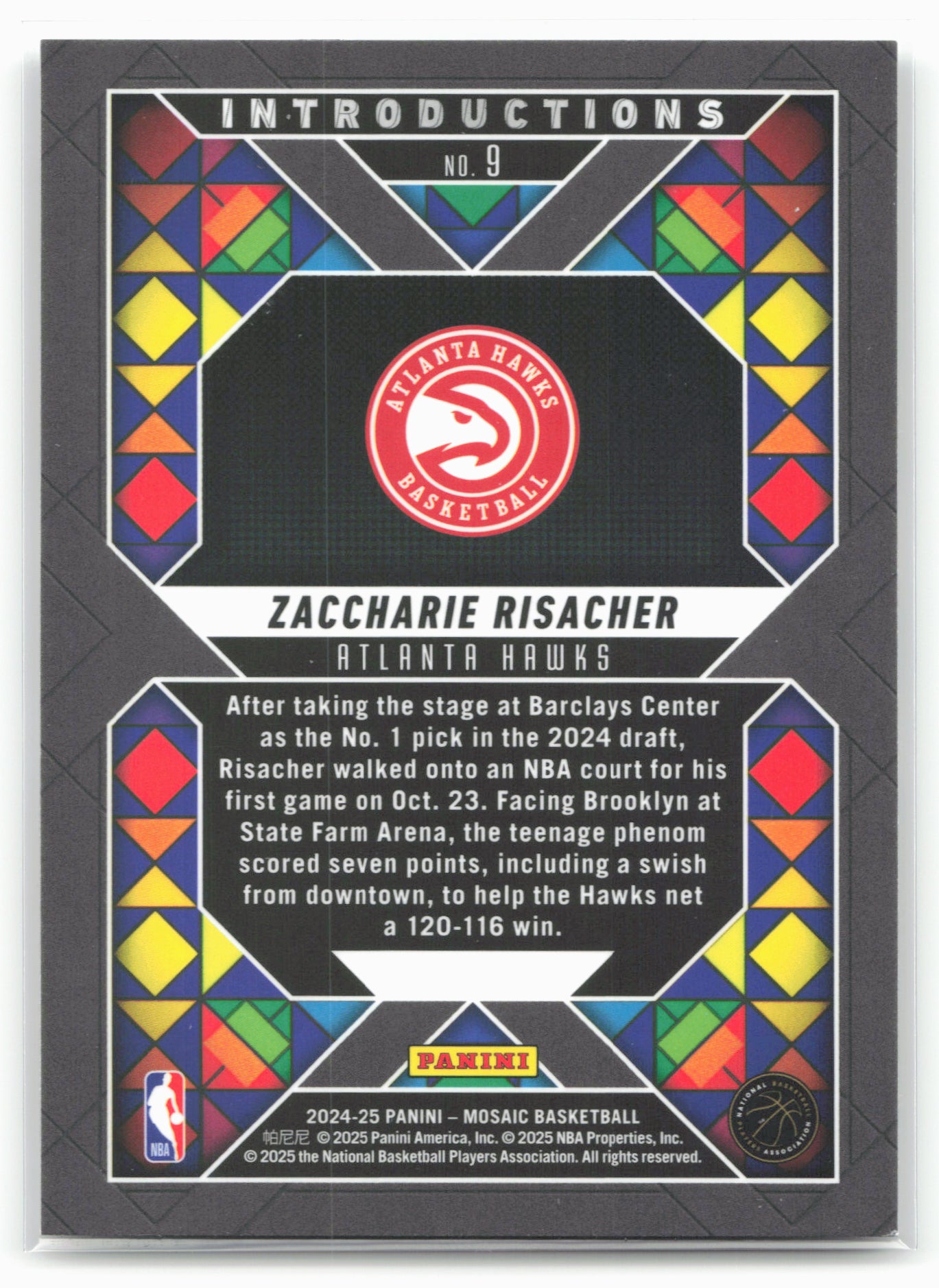 2024-25 Panini Mosaic #9 Zaccharie Risacher Introductions