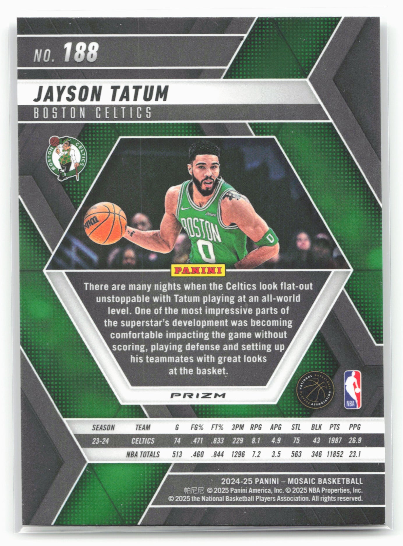 2024-25 Panini Mosaic #188 Jayson Tatum Fast Break Silver Mosaic