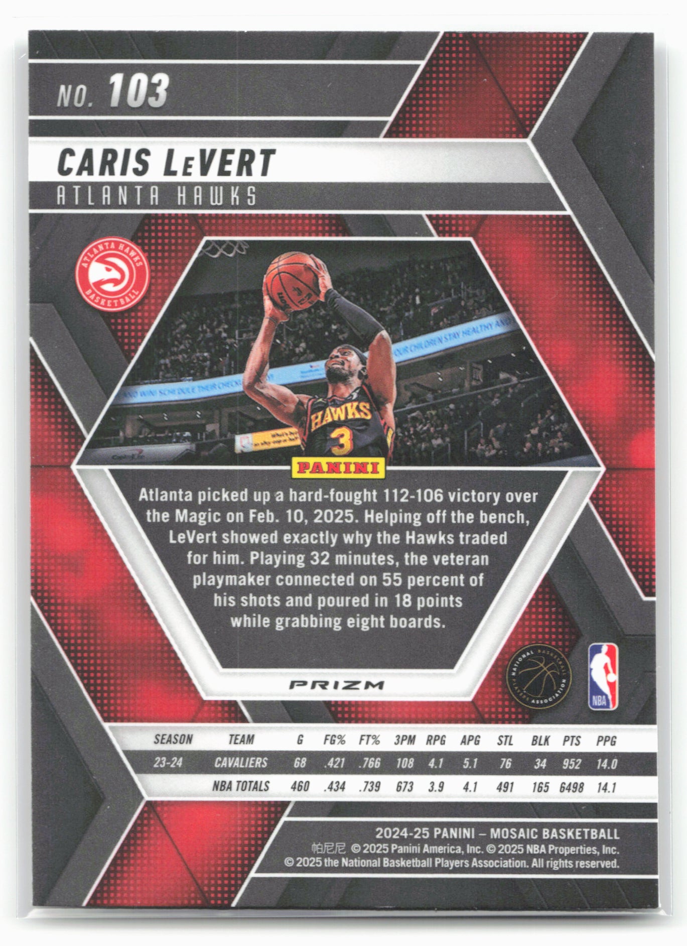 2024-25 Panini Mosaic #103 Caris LeVert Fast Break Silver Mosaic