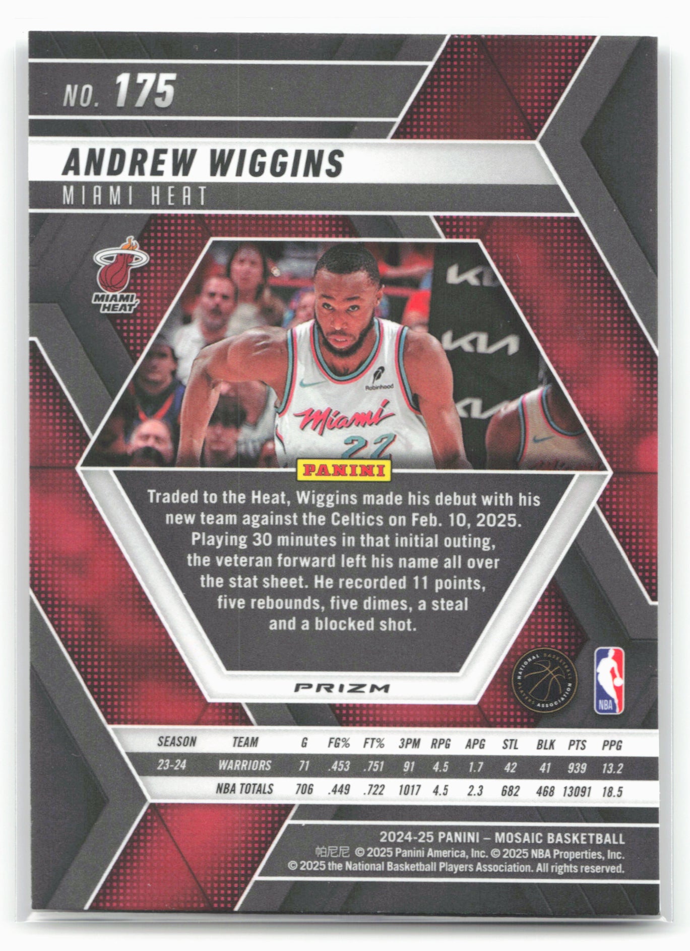 2024-25 Panini Mosaic #175 Andrew Wiggins Fast Break Silver Mosaic