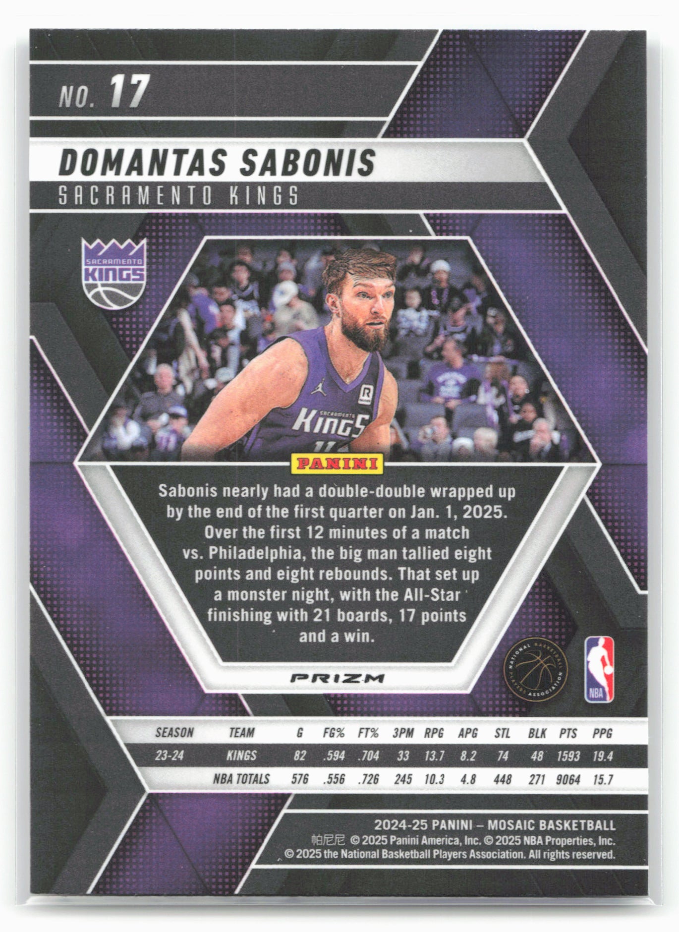2024-25 Panini Mosaic #17 Domantas Sabonis Silver