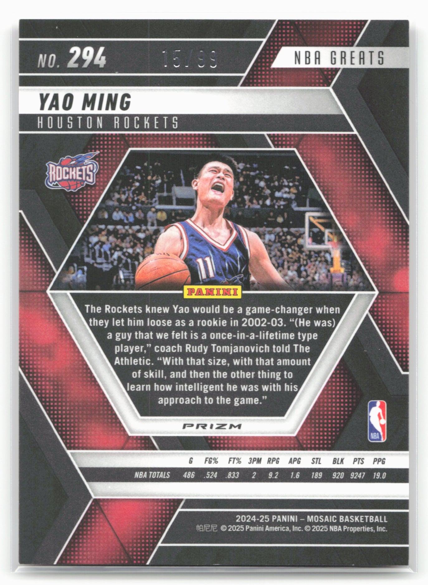 2024-25 Panini Mosaic #294 Yao Ming Fast Break Red Mosaic #/99