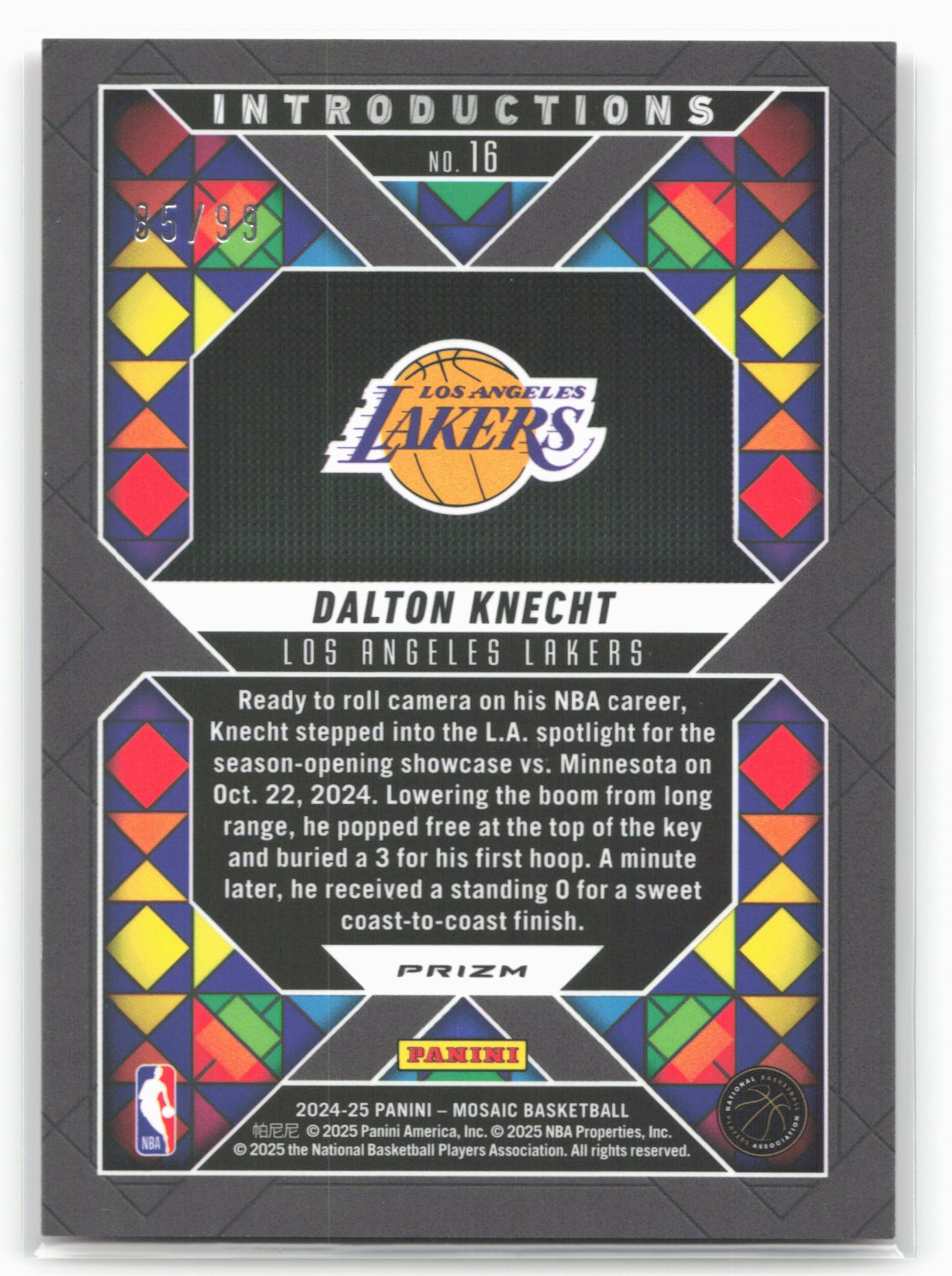 2024-25 Panini Mosaic #16 Dalton Knecht Introductions Fast Break Red #/99