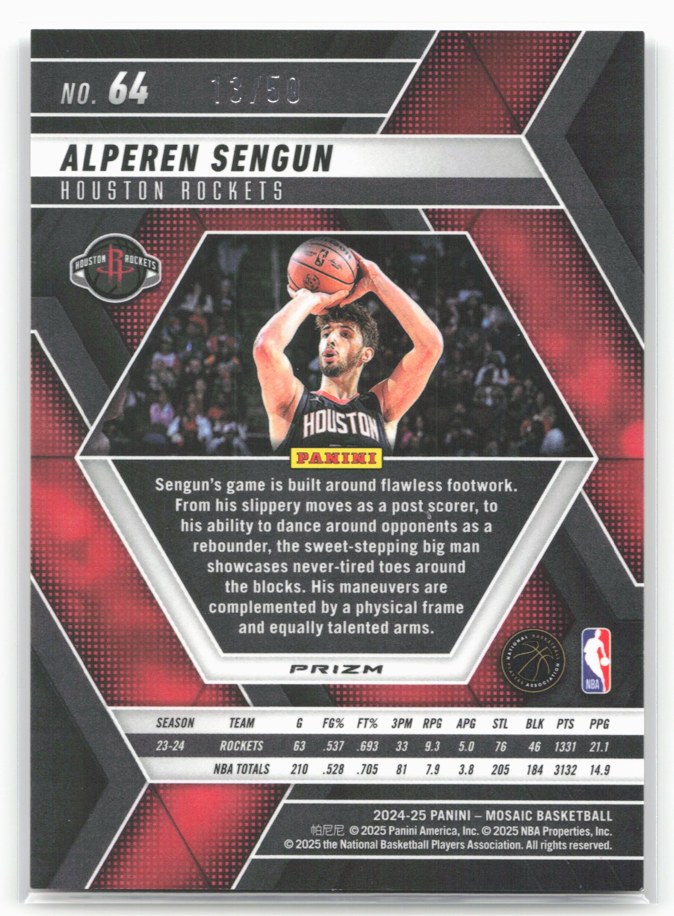 2024-25 Panini Mosaic #64 Alperen Sengun Fast Break Purple Mosaic #/50
