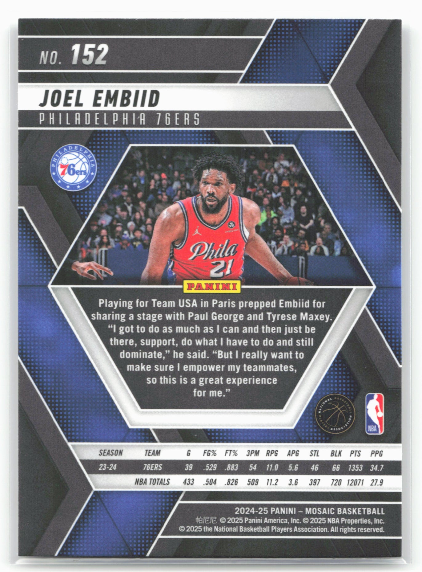 2024-25 Panini Mosaic #152 Joel Embiid