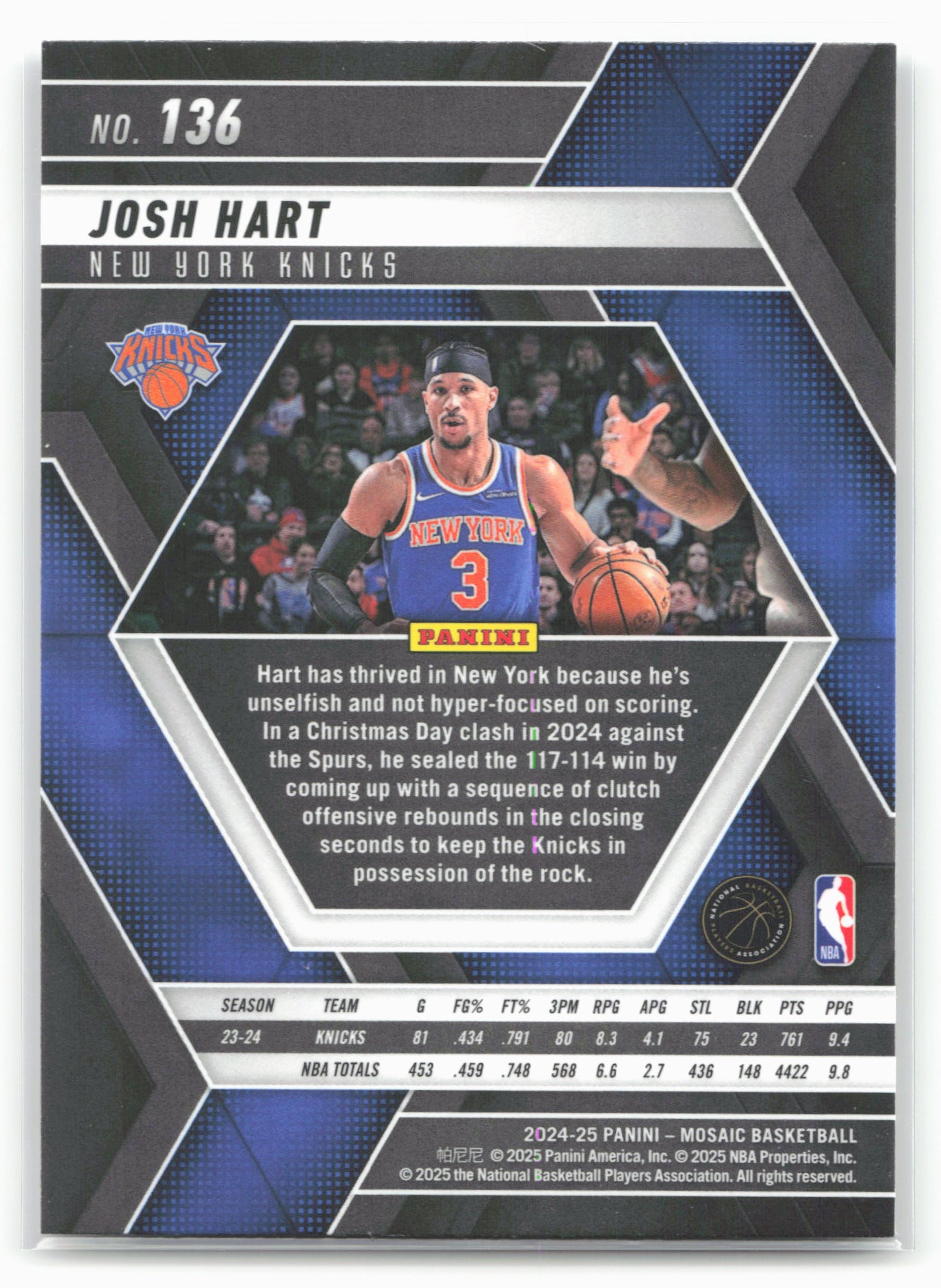 2024-25 Panini Mosaic #136 Josh Hart