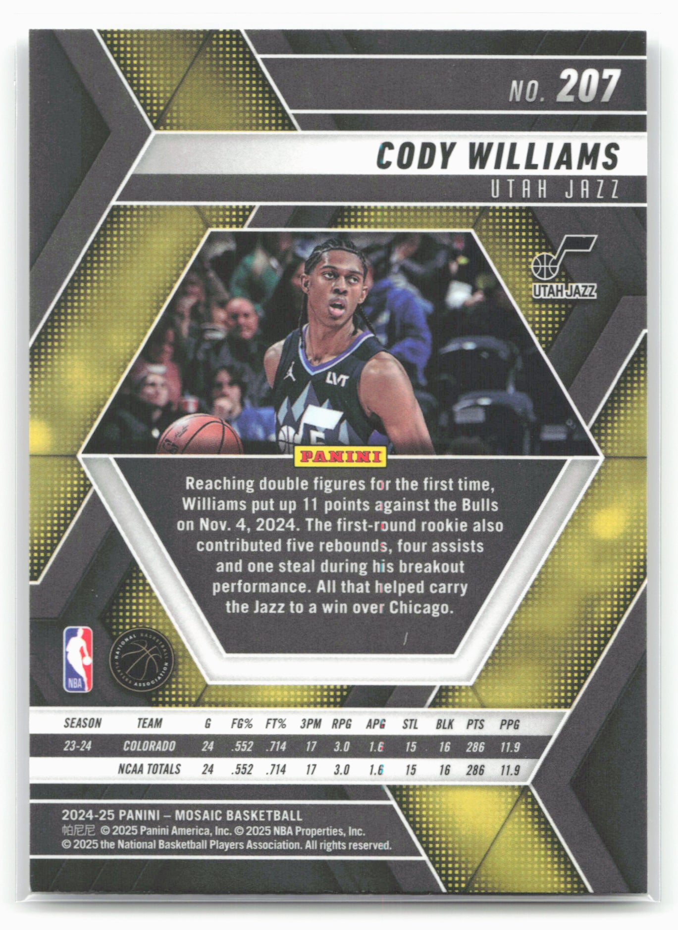 2024-25 Panini Mosaic #207 Cody Williams