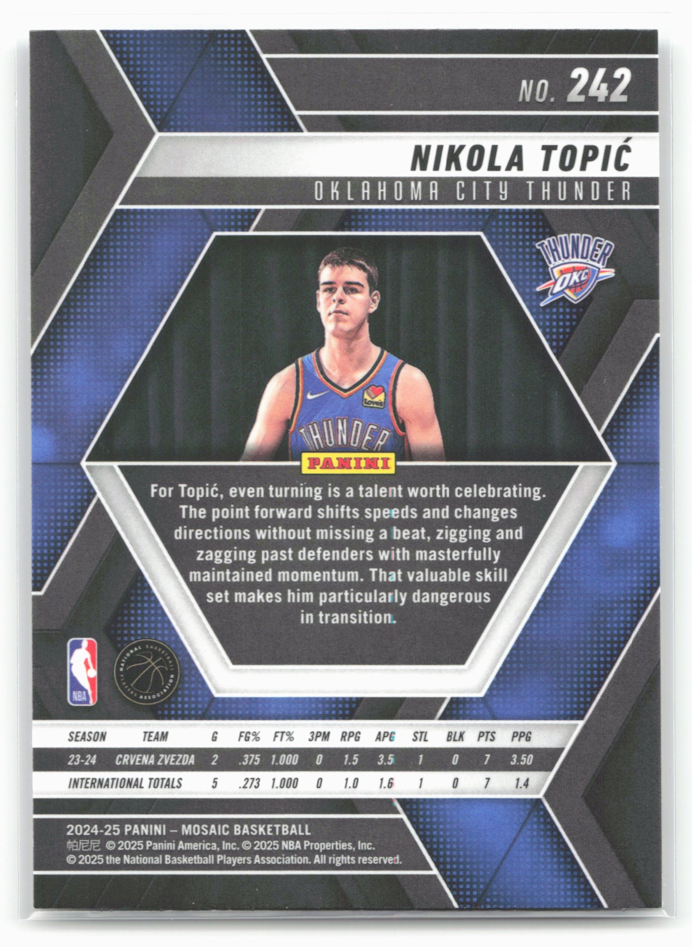 2024-25 Panini Mosaic #242 Nikola Topic