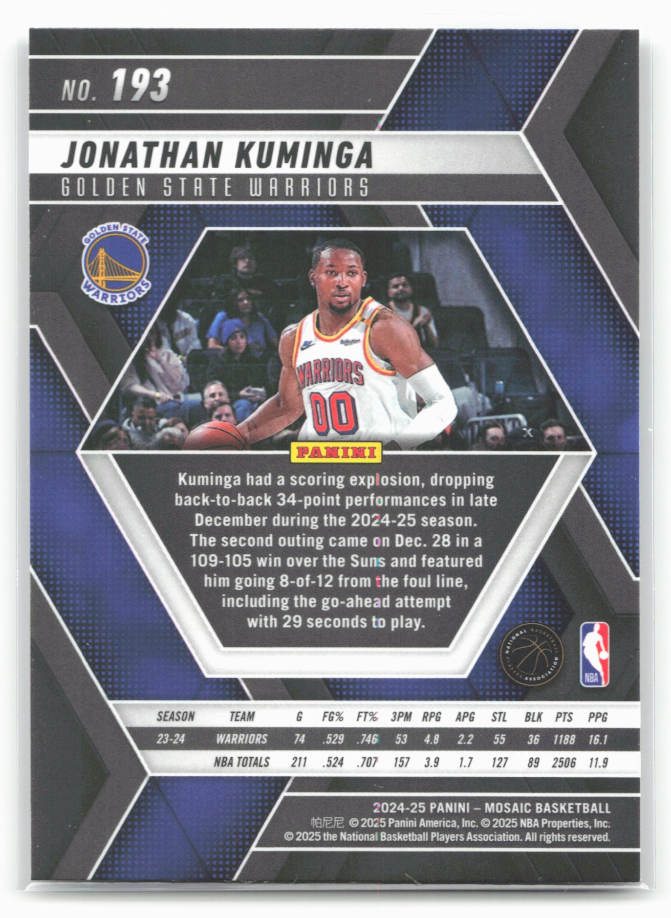 2024-25 Panini Mosaic #193 Jonathan Kuminga