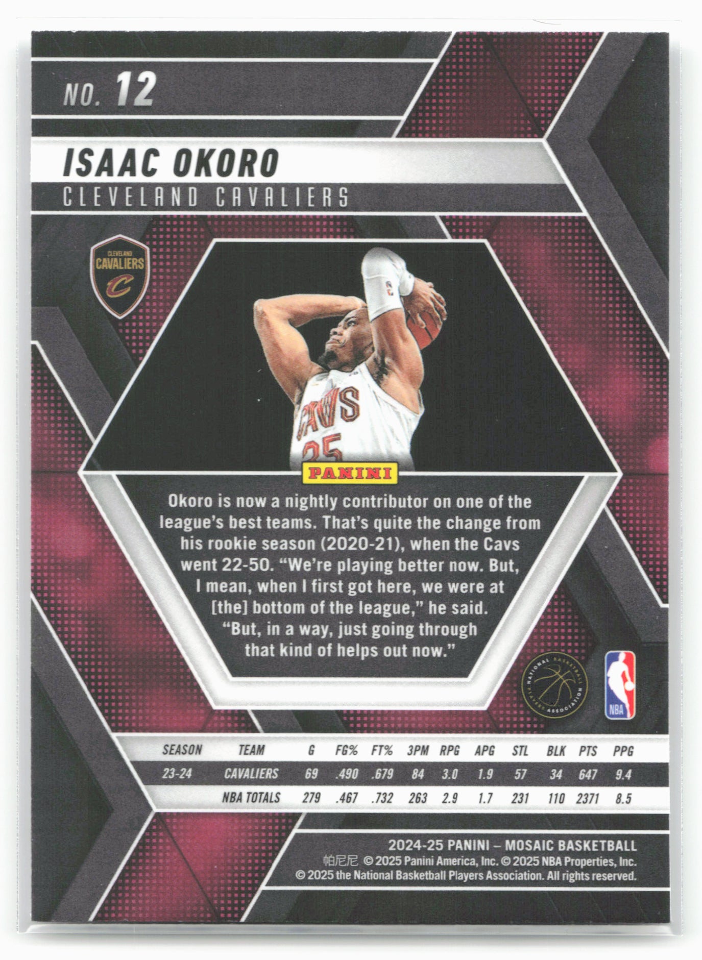 2024-25 Panini Mosaic #12 Isaac Okoro