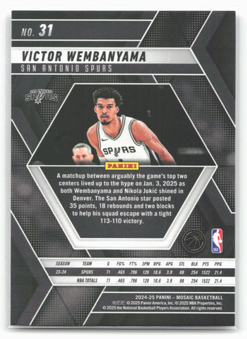 
2024-25 Panini Mosaic #31 Victor Wembanyama