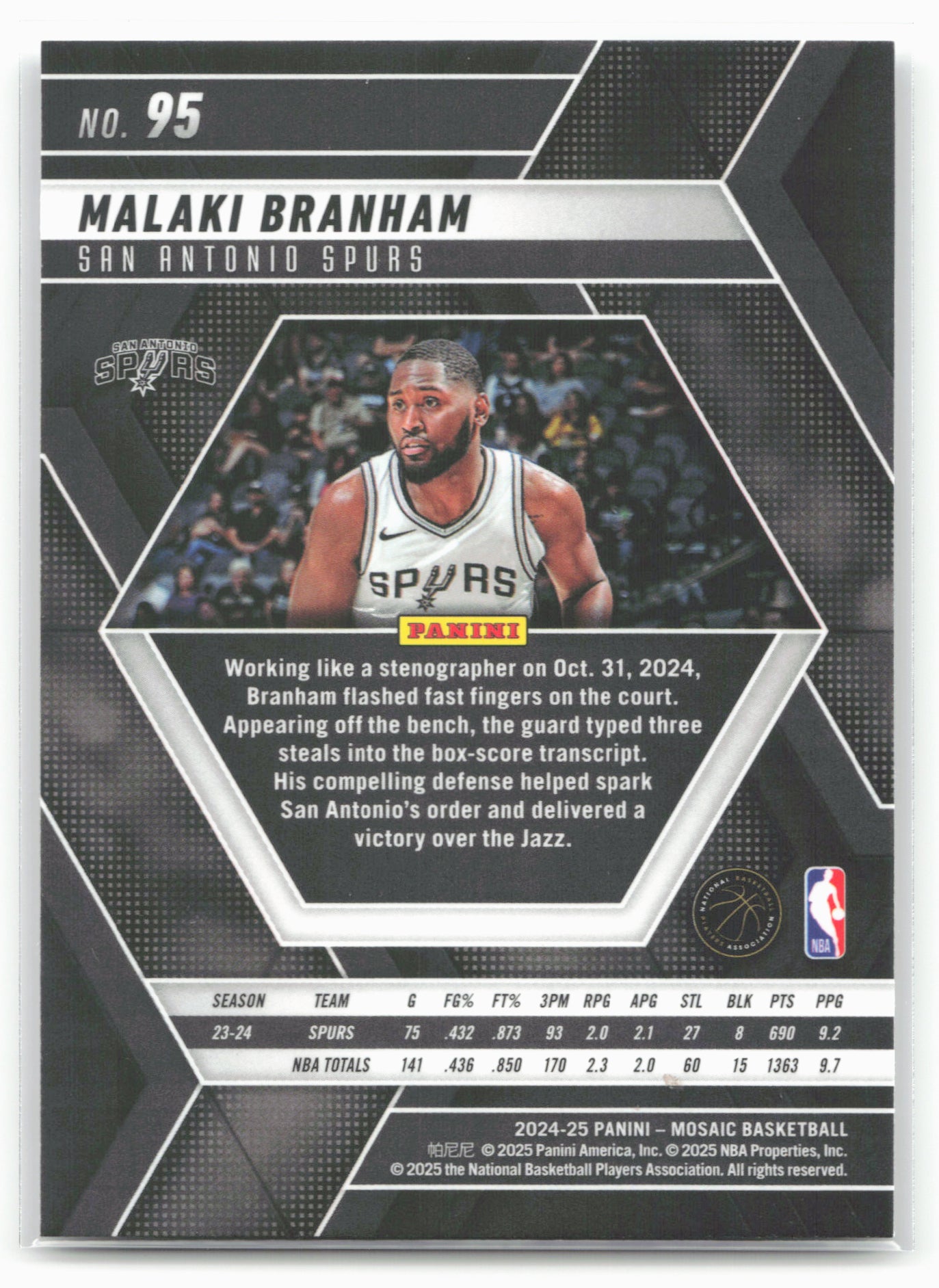 2024-25 Panini Mosaic #95 Malaki Branham