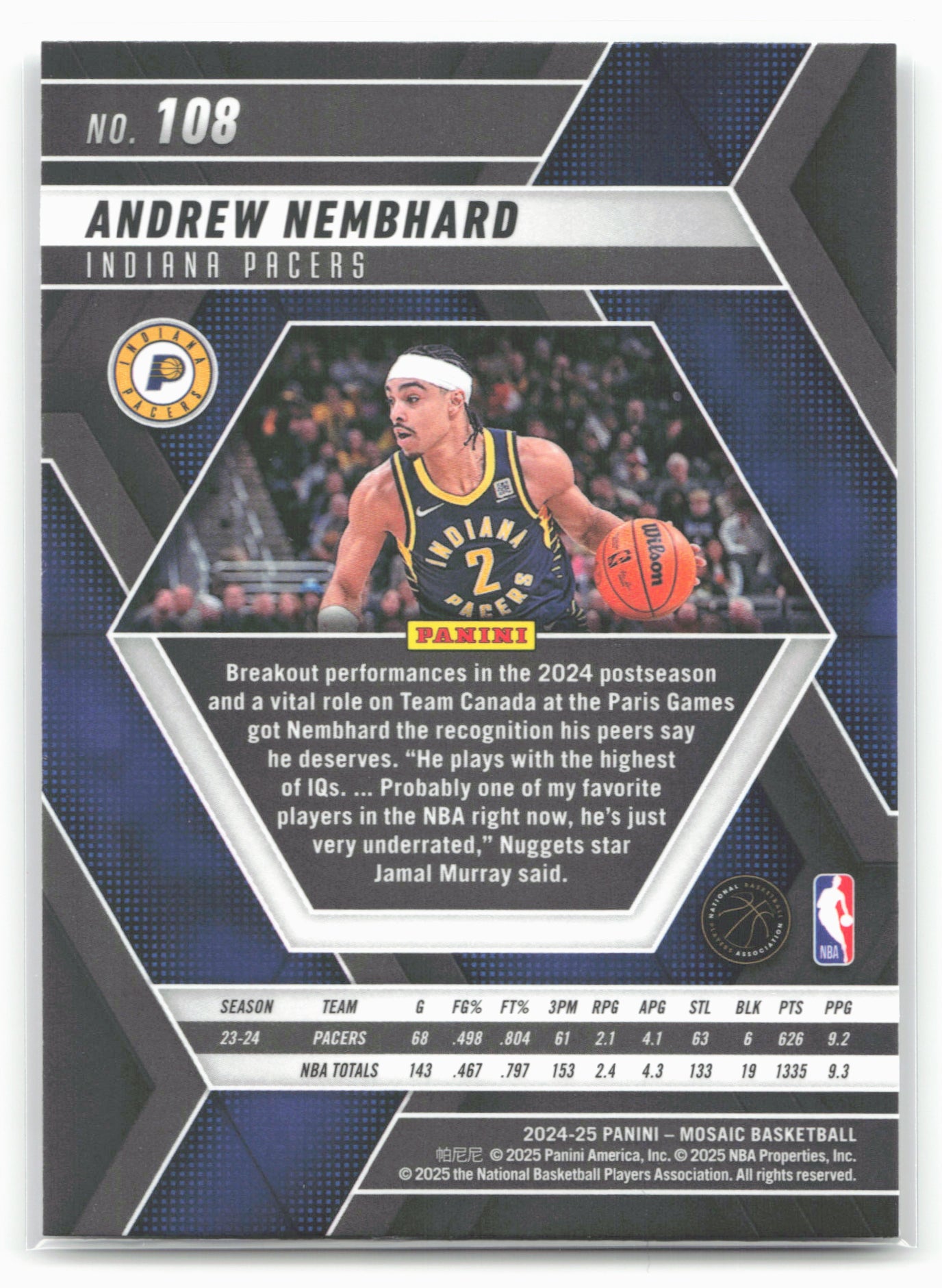 2024-25 Panini Mosaic #108 Andrew Nembhard