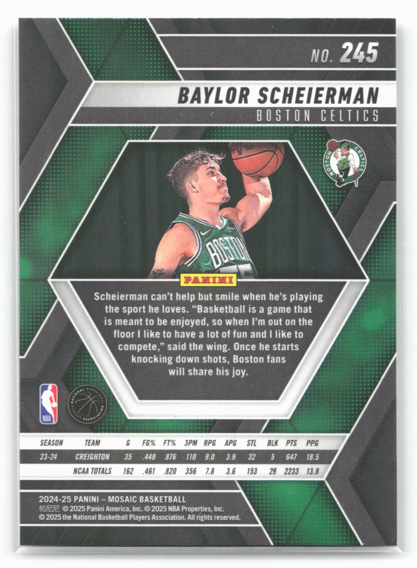 2024-25 Panini Mosaic #245 Baylor Scheierman
