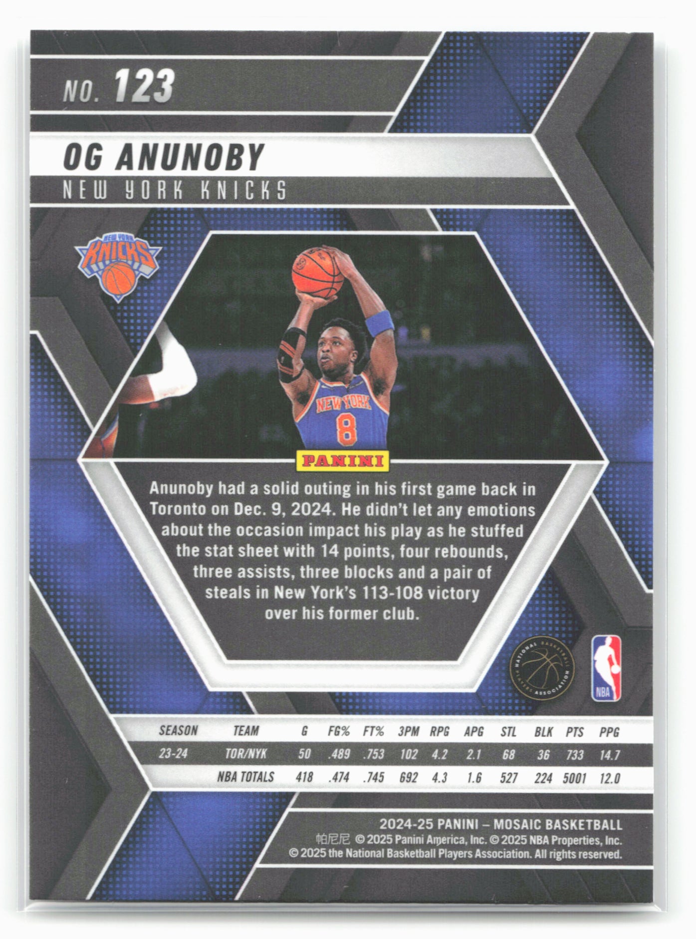 2024-25 Panini Mosaic #123 OG Anunoby