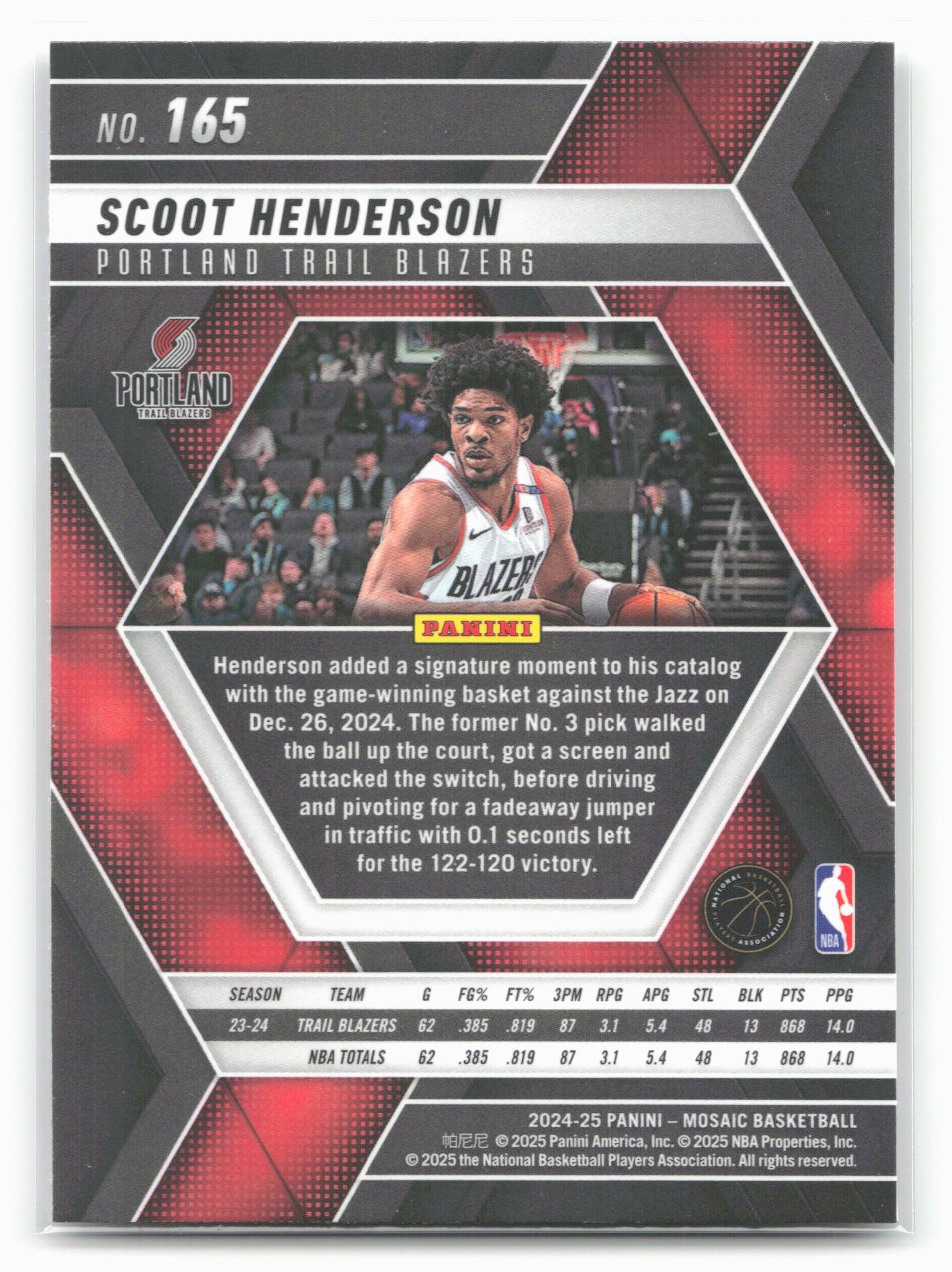 2024-25 Panini Mosaic #165 Scoot Henderson