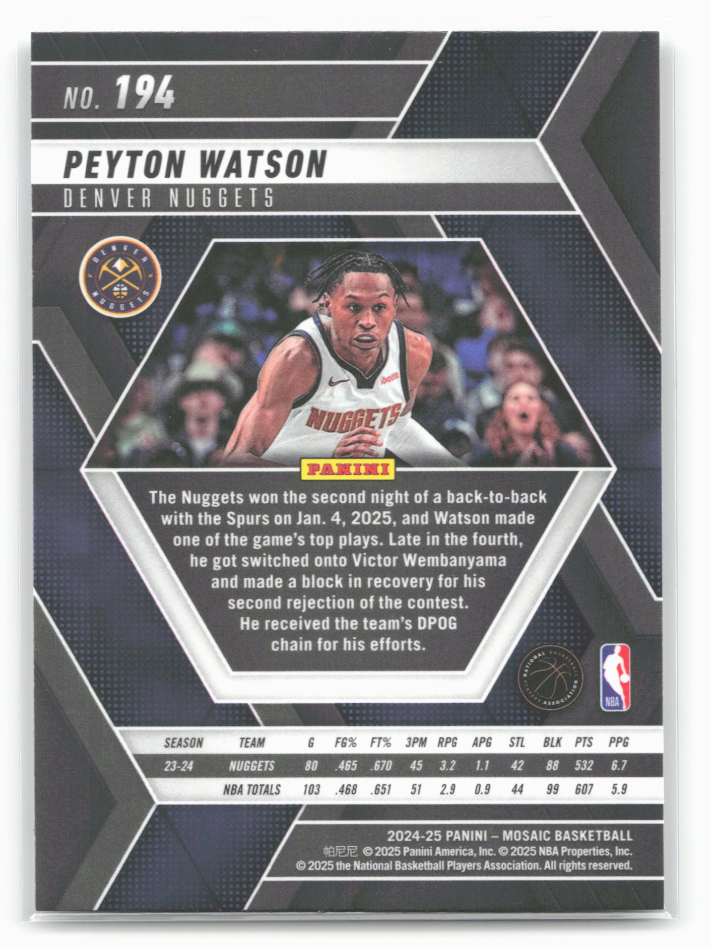 2024-25 Panini Mosaic #194 Peyton Watson