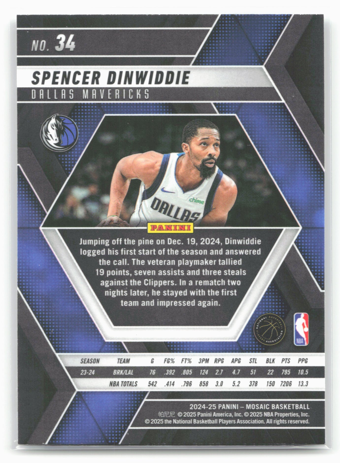 2024-25 Panini Mosaic #34 Spencer Dinwiddie