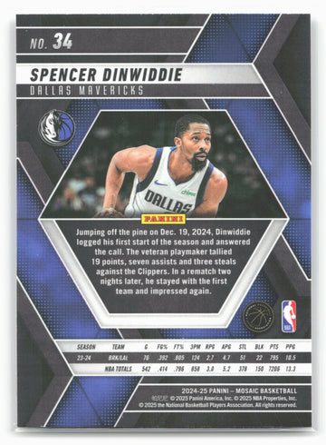 
2024-25 Panini Mosaic #34 Spencer Dinwiddie