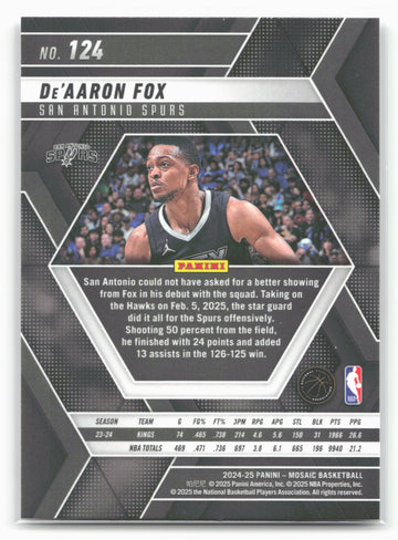
2024-25 Panini Mosaic #124 De’Aaron Fox