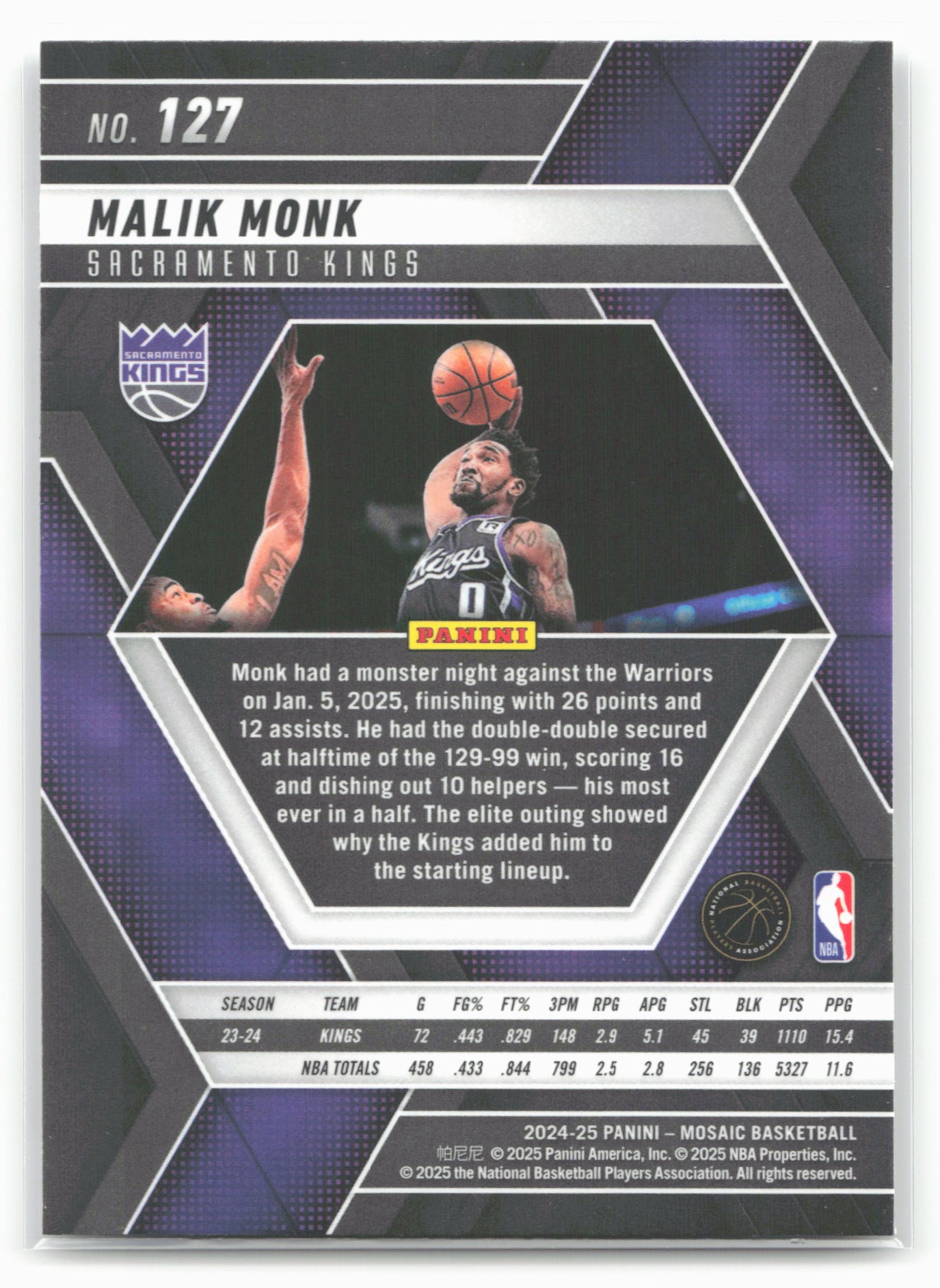 2024-25 Panini Mosaic #127 Malik Monk