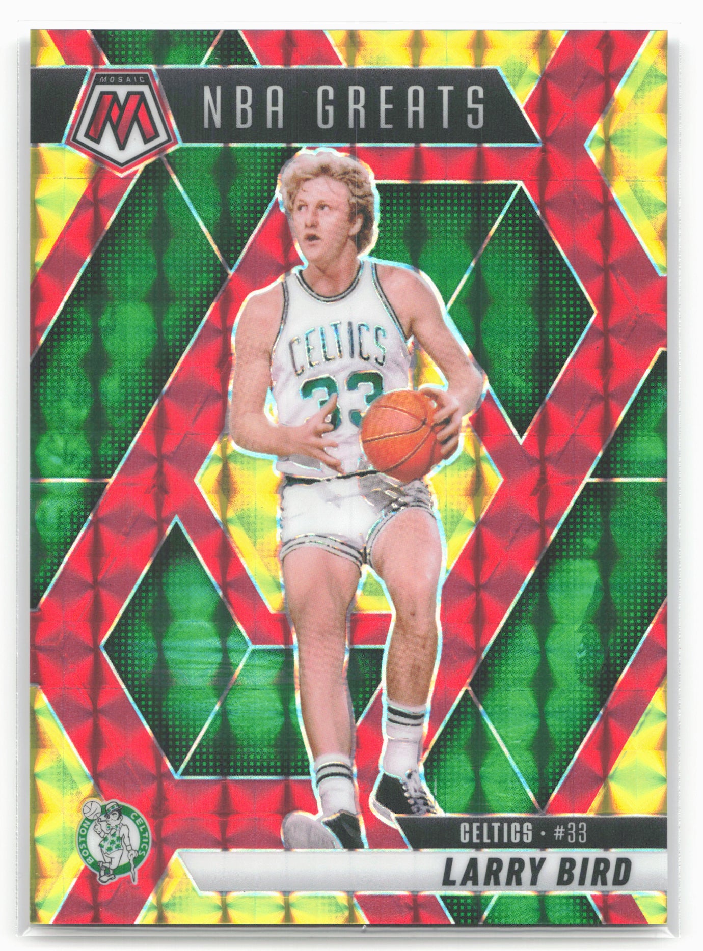 2024-25 Panini Mosaic #299 Larry Bird Choice Fusion Red & Yellow Mosaic #/75
