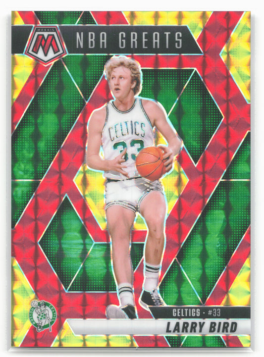 2024-25 Panini Mosaic #299 Larry Bird Choice Fusion Red & Yellow Mosaic #/75