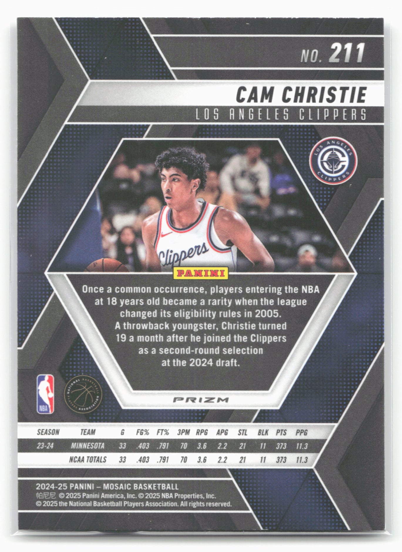 2024-25 Panini Mosaic #211 Cam Christie Mosaic