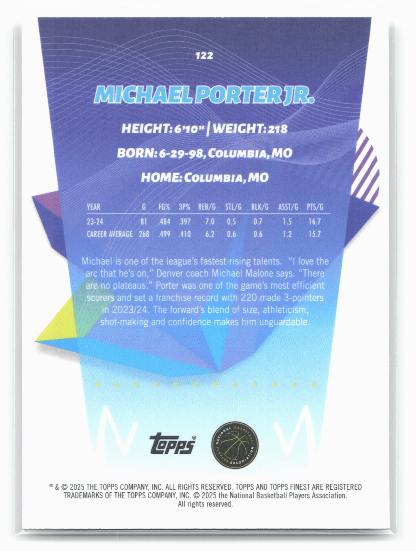 2024-25 Finest #122 Michael Porter Jr.